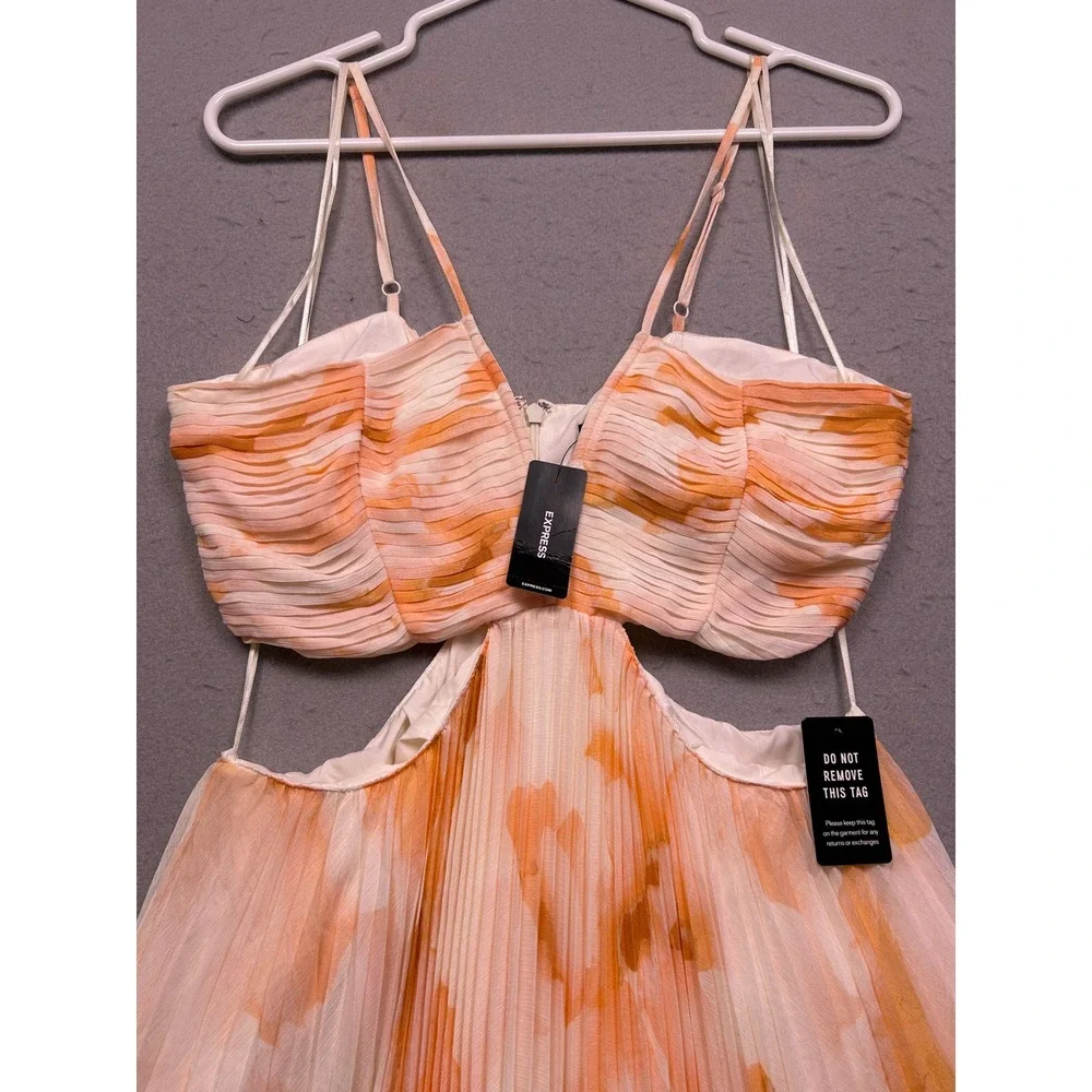 Express Maxi Dress Recycled Polyester Orange Floral Size Medium Womens